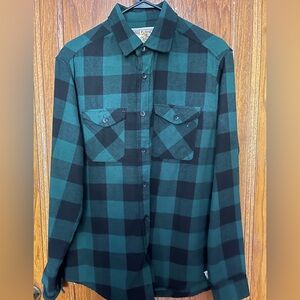 Free Planet Green and Black Plaid Flannel Shirt